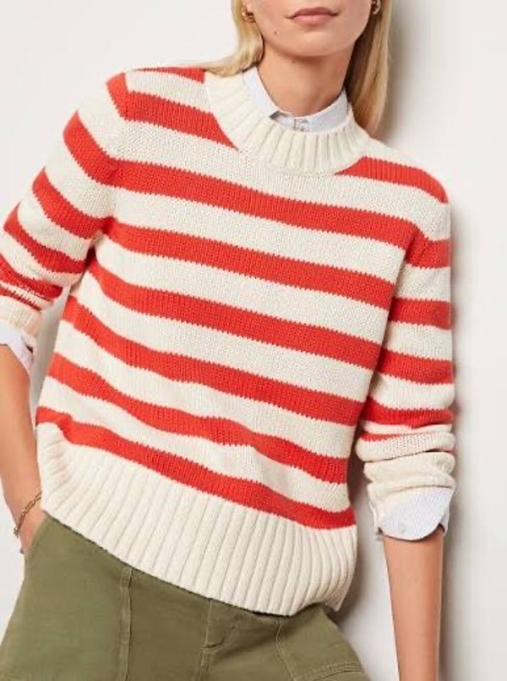 KULE The Tatum Sweater Cream Poppy Red Striped Cotton Chunky Mock Neck M